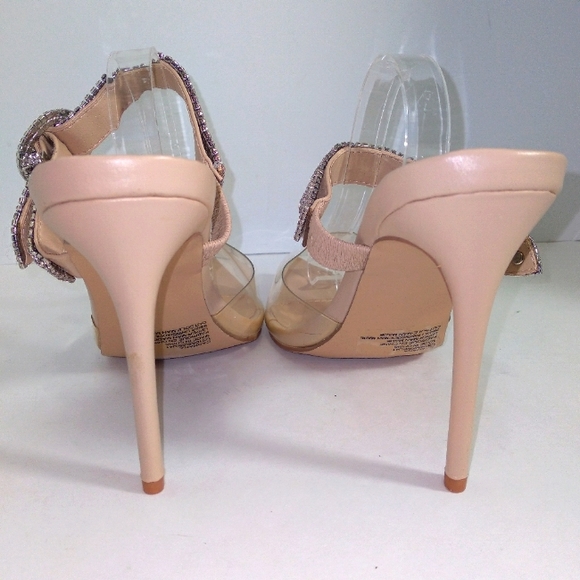 Rhinestone Buckle Strap Nude & Clear Slide On Heels Women's Size 10- NWOT - Picture 8 of 10
